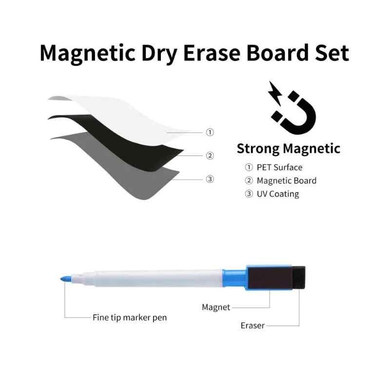 Magnetic Whiteboard A3 A4 A5 Dry Erase Board Refrigerator Erasable Flexible Fridge Magnet Marker Sheet Kitchen Memo Grocery List