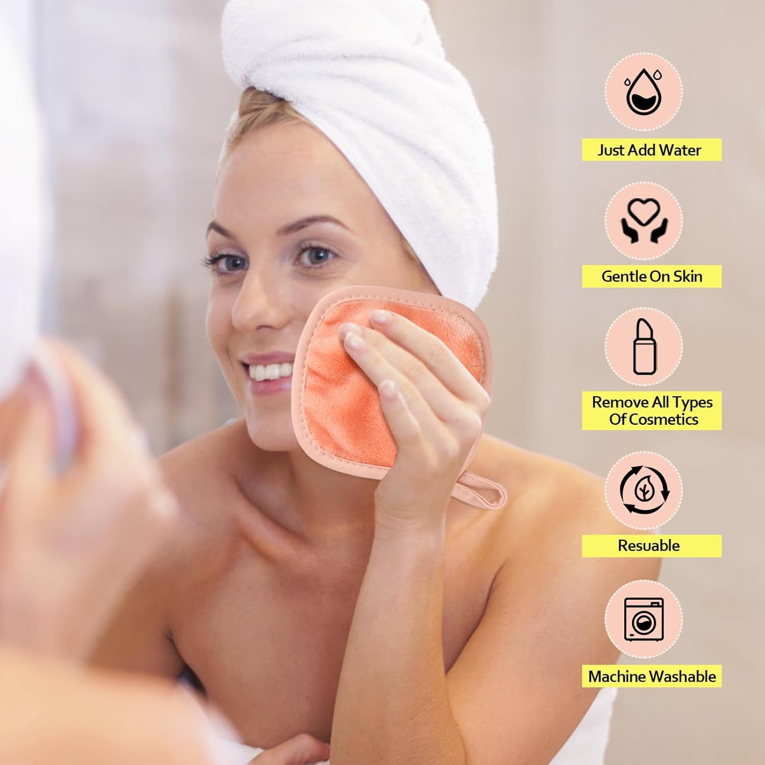 Makeup Remover Cloth 12 Pack, Reusable Makeup Remover Pads, Washable Ultra Soft Facial Cleansing Cloths for All Skin Types, 5 X 5 In, Pink