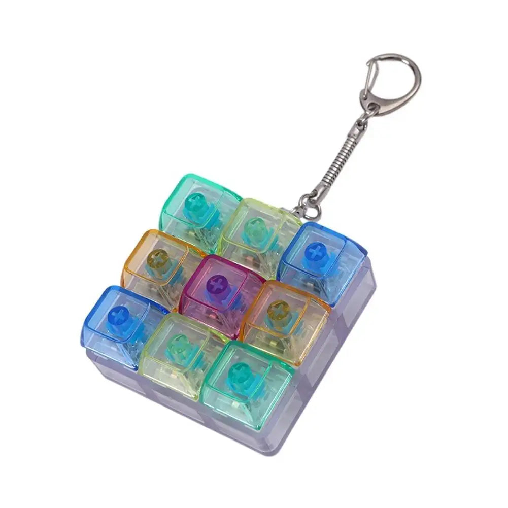 9 Keys LED Keyboard Keycap Keychain, Mechanical Switch Clicker Button, Relief Stress Pinch Toy, Transparent Fidget Keyring