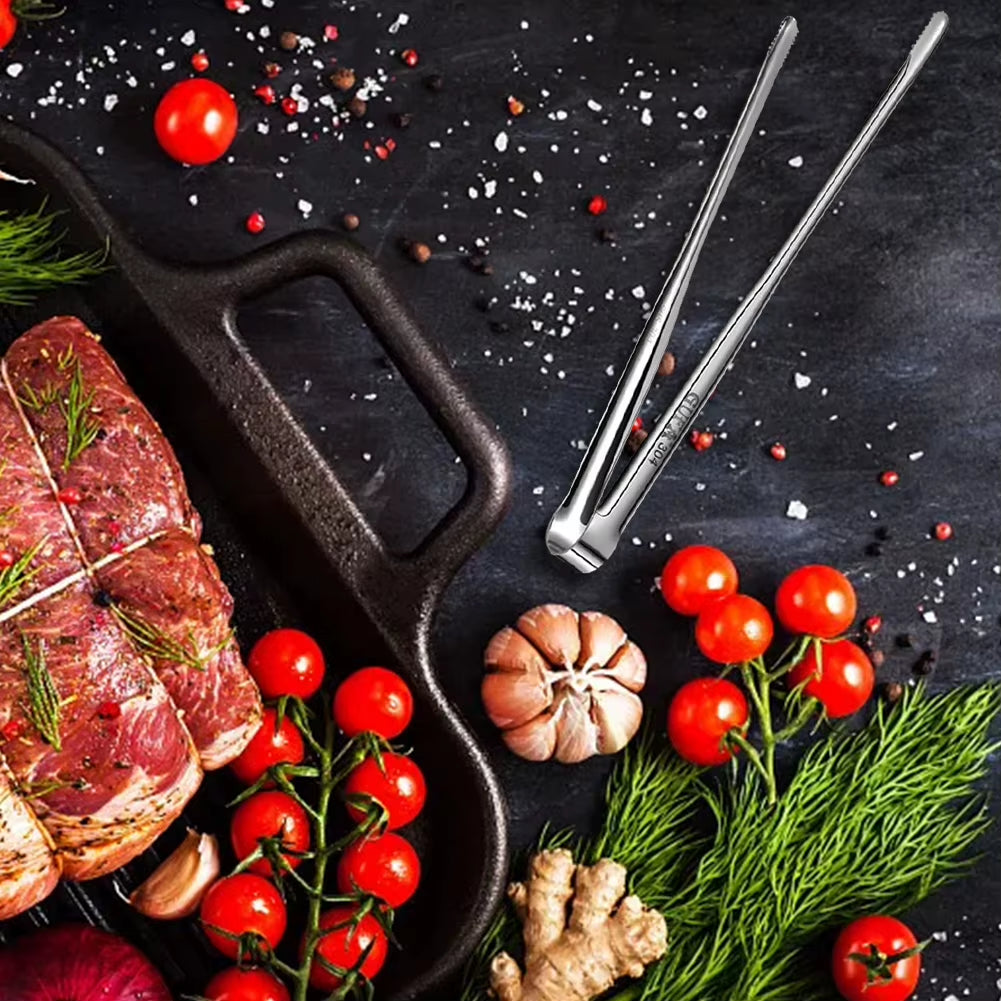 Grill Tongs Stainless Steel Food Tongs Metal Kitchen Tweezers Cooking Utensils for Salad Fish Steak Barbecue Buffet