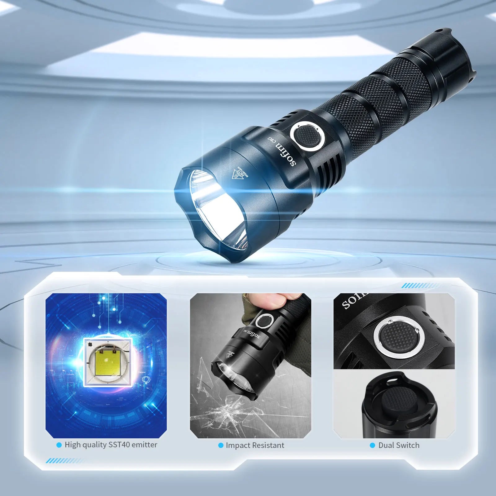 C8G Powerful LED Flashlight 21700 SST40 18650 with Power Indicator Lantern Torch 2 Groups Ramping SOS Beacon Outdoor