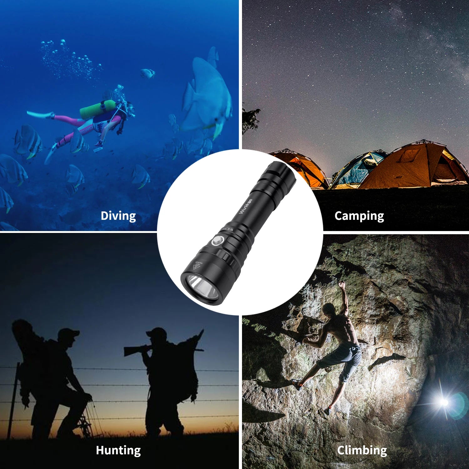 WK20S Powerful Diving Flashlight IPX8 Waterproof Scuba Dive Light Rechargeable Max 2000 Lumen SST40 HD LED 4 Modes