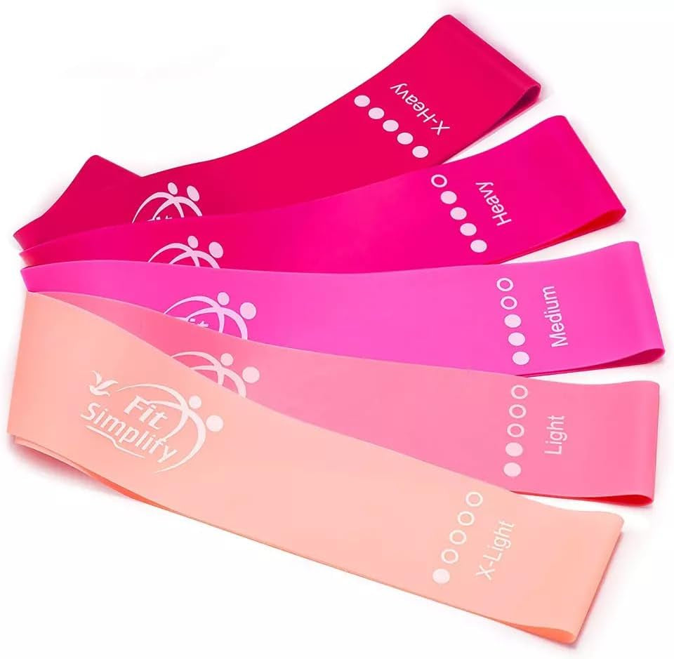 Resistance Loop Exercise Bands - Complete Set of 5 with Instruction Guide and Carry Bag