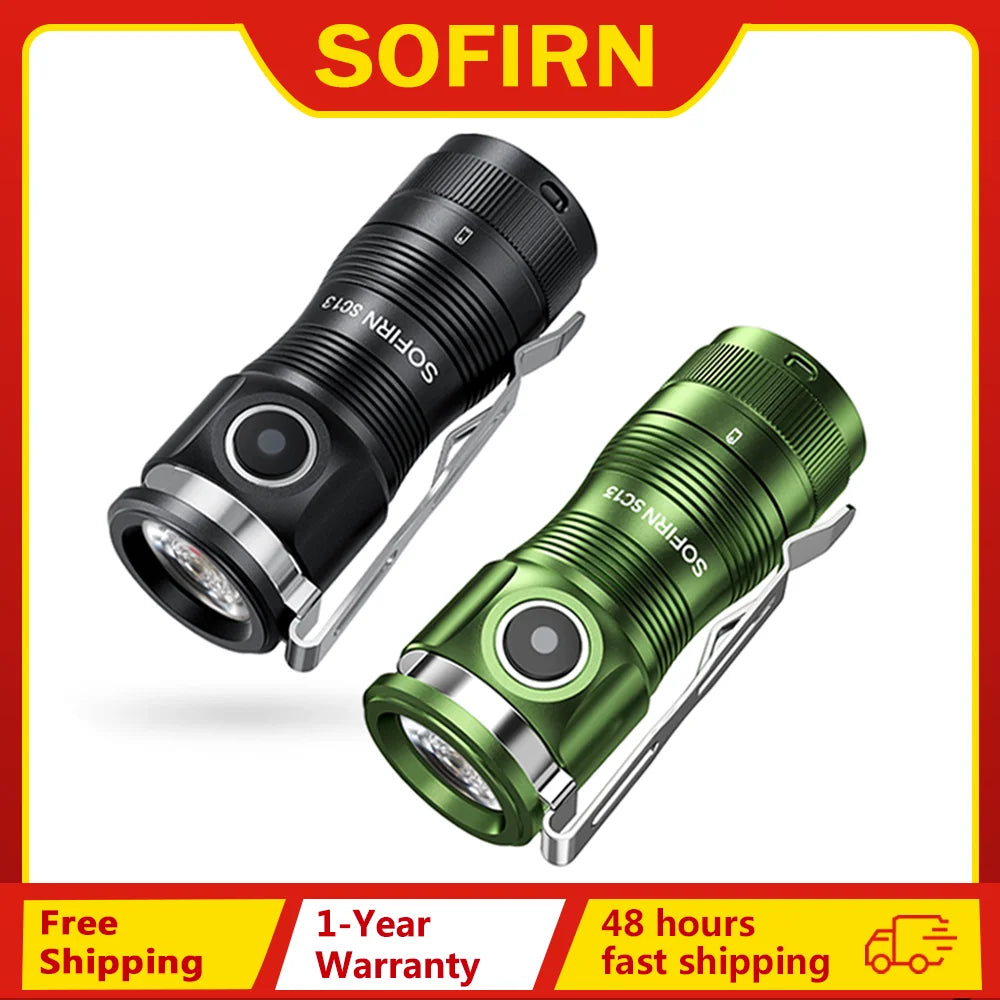 Mini SC13 SST40 LED 1300Lm Tactical 18350 Rechargeable Flashlight 6000K Keychain Light with Magnetic