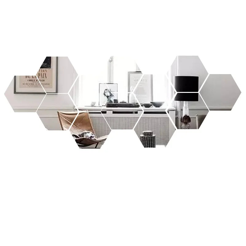 6/12Pcs 3D Mirror Wall Sticker Hexagon Decal Home Decor DIY Self-Adhesive Mirror Decor Stickers Art Wall Decoration 126Mm Large